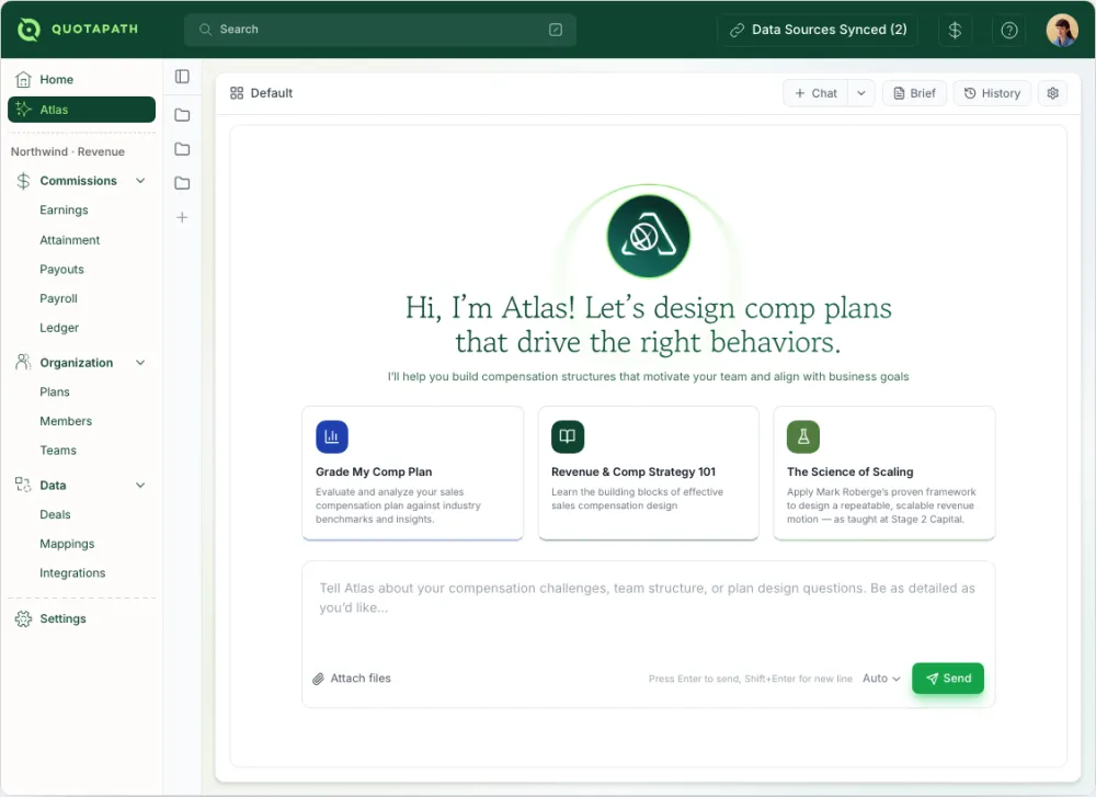 The QuotaPath workspace Atlas screen, on demo data