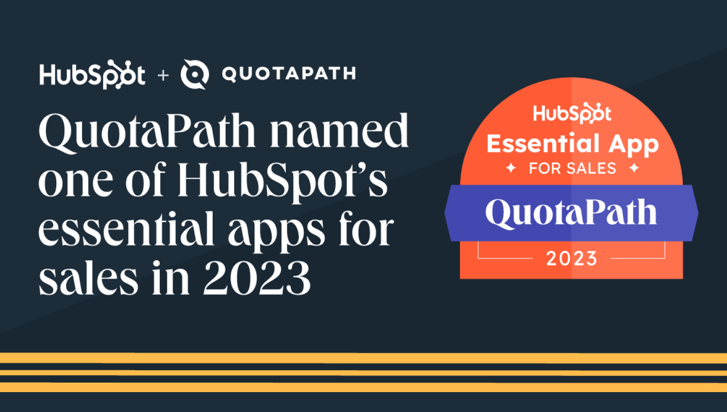 QuotaPath HubSpot commission tracking -- QuotaPath named a HubSpot essential app for sales tech stacks, image features this copy