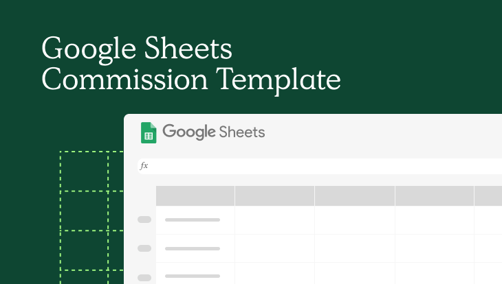 Google Sheets Commission Template with title and image of template
