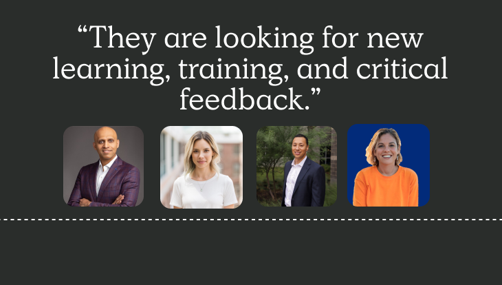 top performing sales reps not in leadership, image with quote on it and four speaker photos