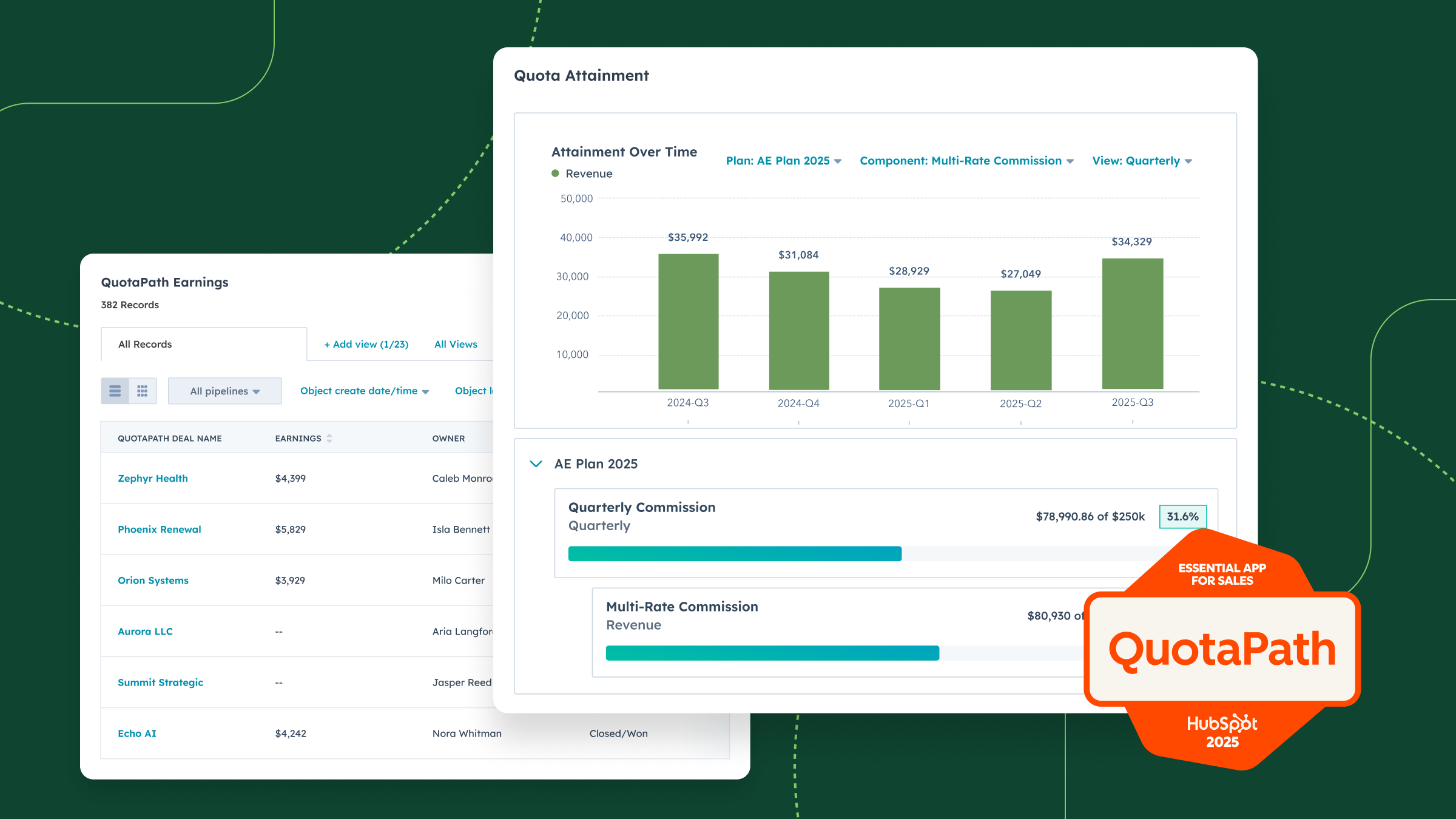 hubspot commission tracking quotapath