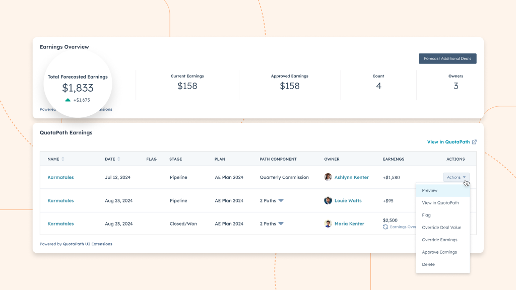 hubspot commission tracking using quotapath