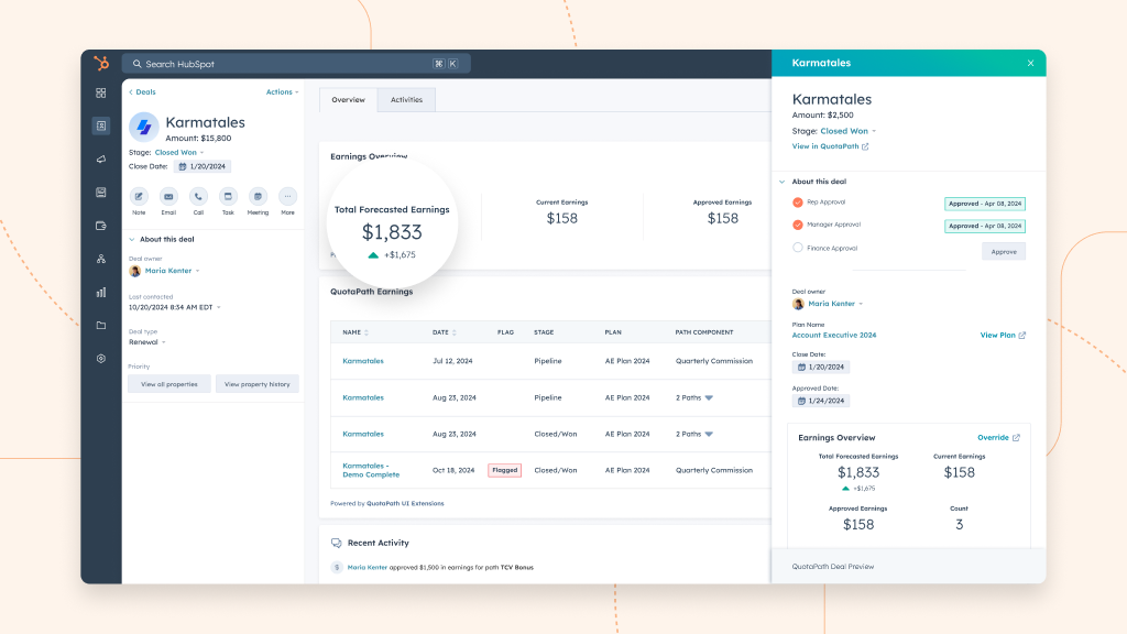 HubSpot commission tracking with quotapath