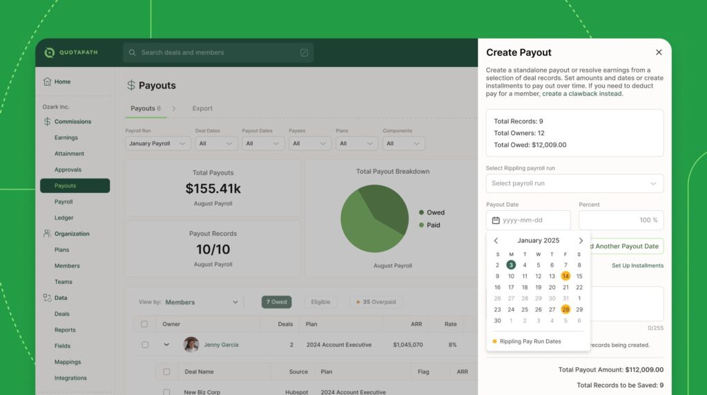 Scheduling commission payouts with rippling payruns in QuotaPath