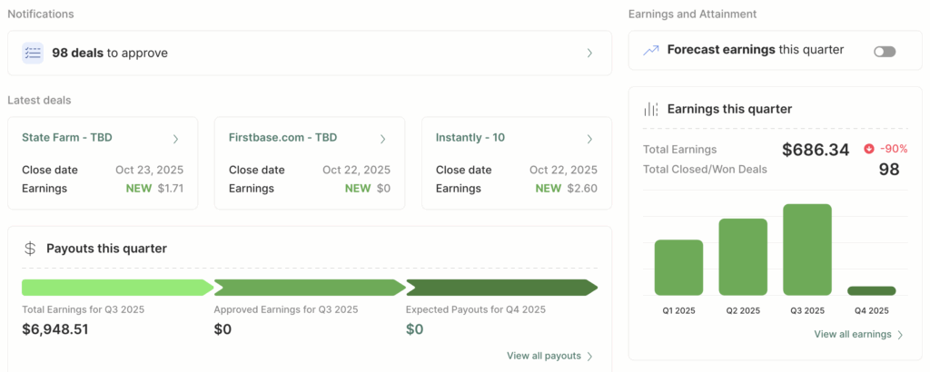 quotapath commission software dashboard