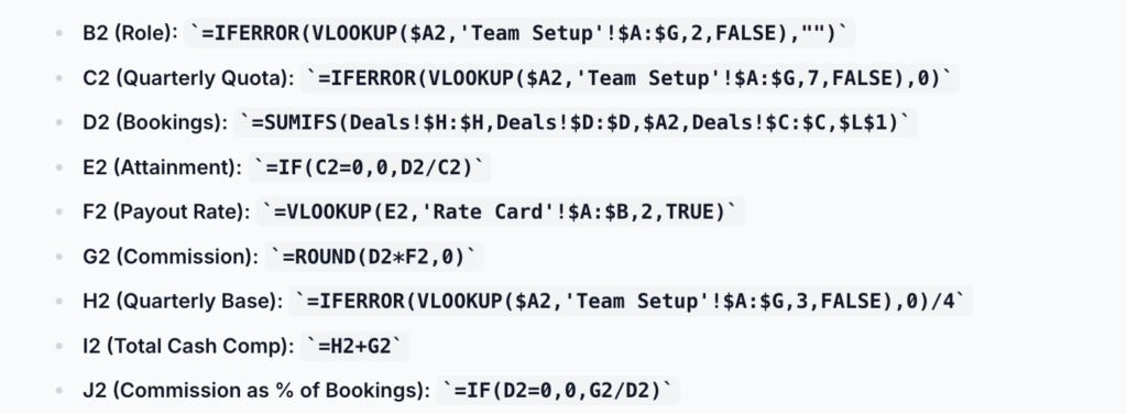 commission spreadsheets formulas