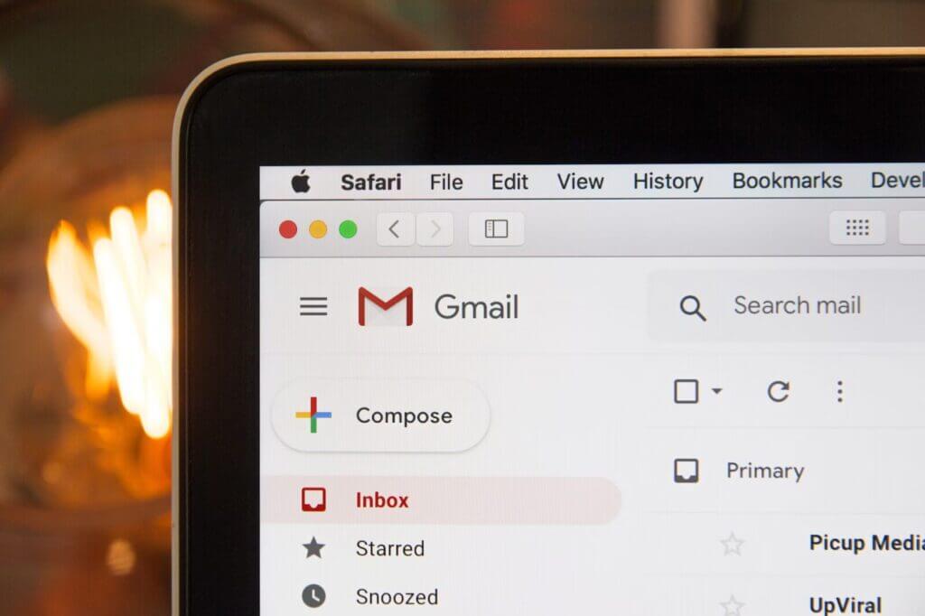 Close up of Gmail pulled up on computer screen